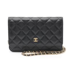 CHANEL Matelasse Shoulder Bag, Caviar Skin (Grained Calf), Women's, Black, AP0250