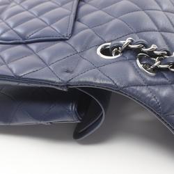 CHANEL Matelasse Double Flap Shoulder Bag, Lambskin, Women's, Blue, A01112