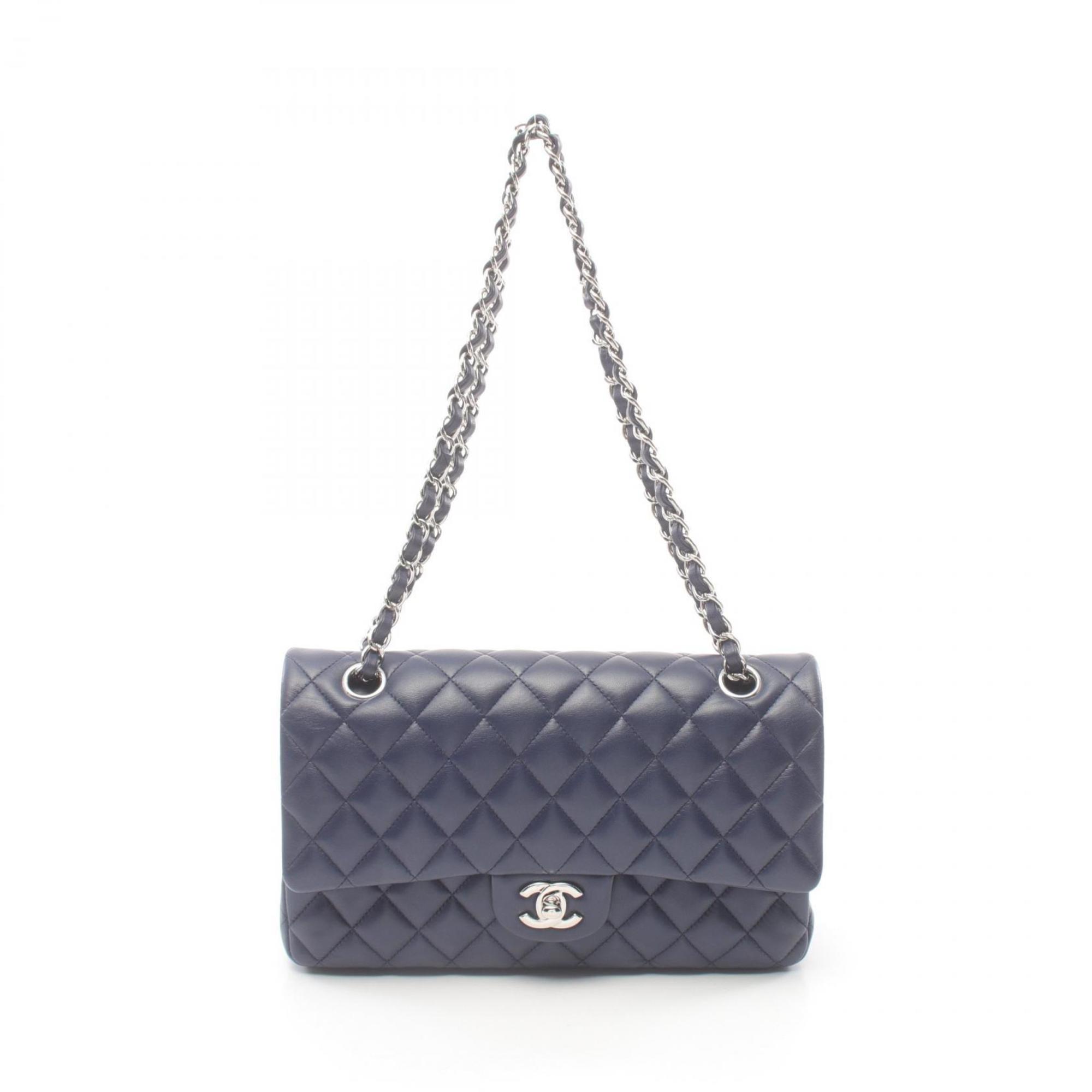 CHANEL Matelasse Double Flap Shoulder Bag, Lambskin, Women's, Blue, A01112