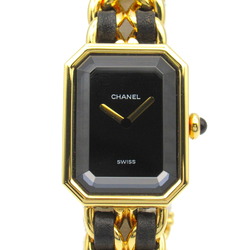 CHANEL Premiere M Watch GP (Gold Plated) Leather Strap Women's Black H0001