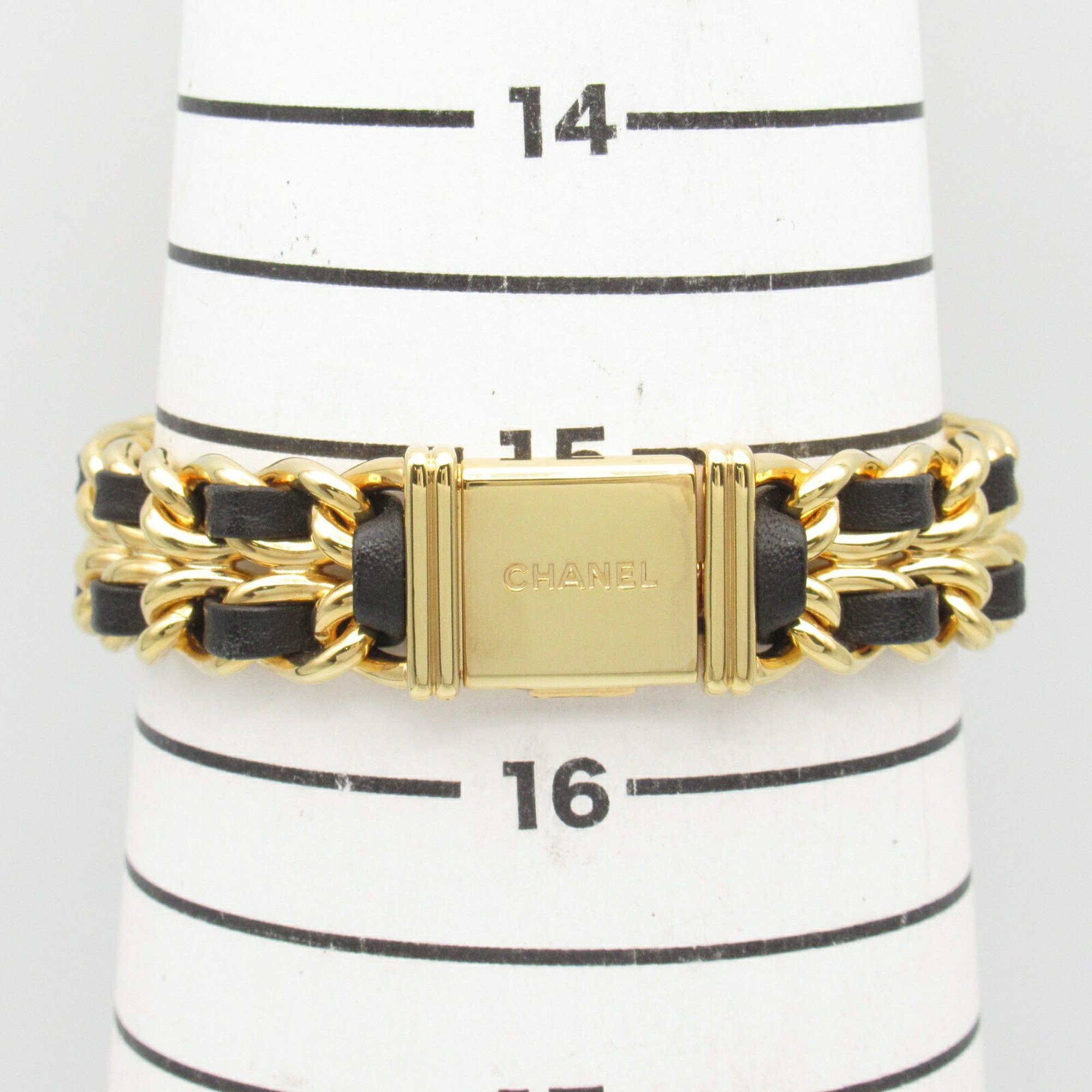 CHANEL Premiere M Watch GP (Gold Plated) Leather Strap Women's Black H0001