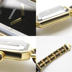 CHANEL Premiere M Watch GP (Gold Plated) Leather Strap Women's Black H0001