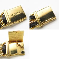 CHANEL Premiere L Watch GP (Gold Plated) Leather Strap Women's Black H0001