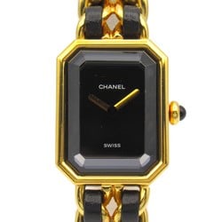 CHANEL Premiere L Watch GP (Gold Plated) Leather Strap Women's Black H0001