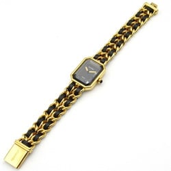 CHANEL Premiere L Watch GP (Gold Plated) Leather Strap Women's Black H0001