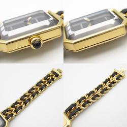 CHANEL Premiere L Watch GP (Gold Plated) Leather Strap Women's Black H0001