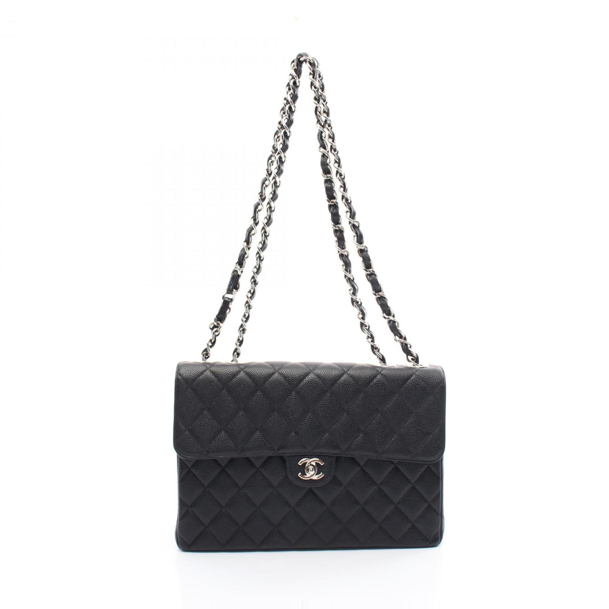 CHANEL Deca Matelasse 30 Single Flap Shoulder Bag Caviar Skin (Grained Calf) Women's Black A04412