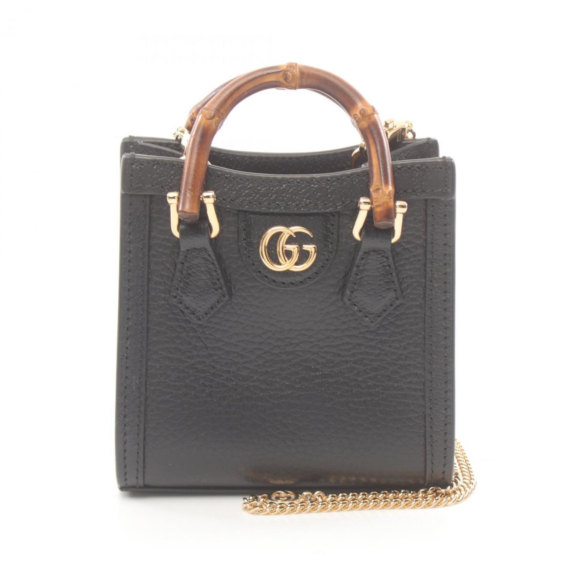 GUCCI Diana Super Bag Handbag Leather Women's Black 760251DJ20G1000