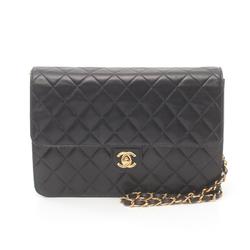 CHANEL Matelasse Single Flap Shoulder Bag, Lambskin, Women's, Black