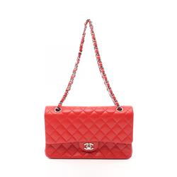 CHANEL Matelasse Double Flap Shoulder Bag, Lambskin, Women's, Red, A01112