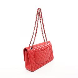 CHANEL Matelasse Double Flap Shoulder Bag, Lambskin, Women's, Red, A01112