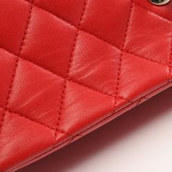 CHANEL Matelasse Double Flap Shoulder Bag, Lambskin, Women's, Red, A01112