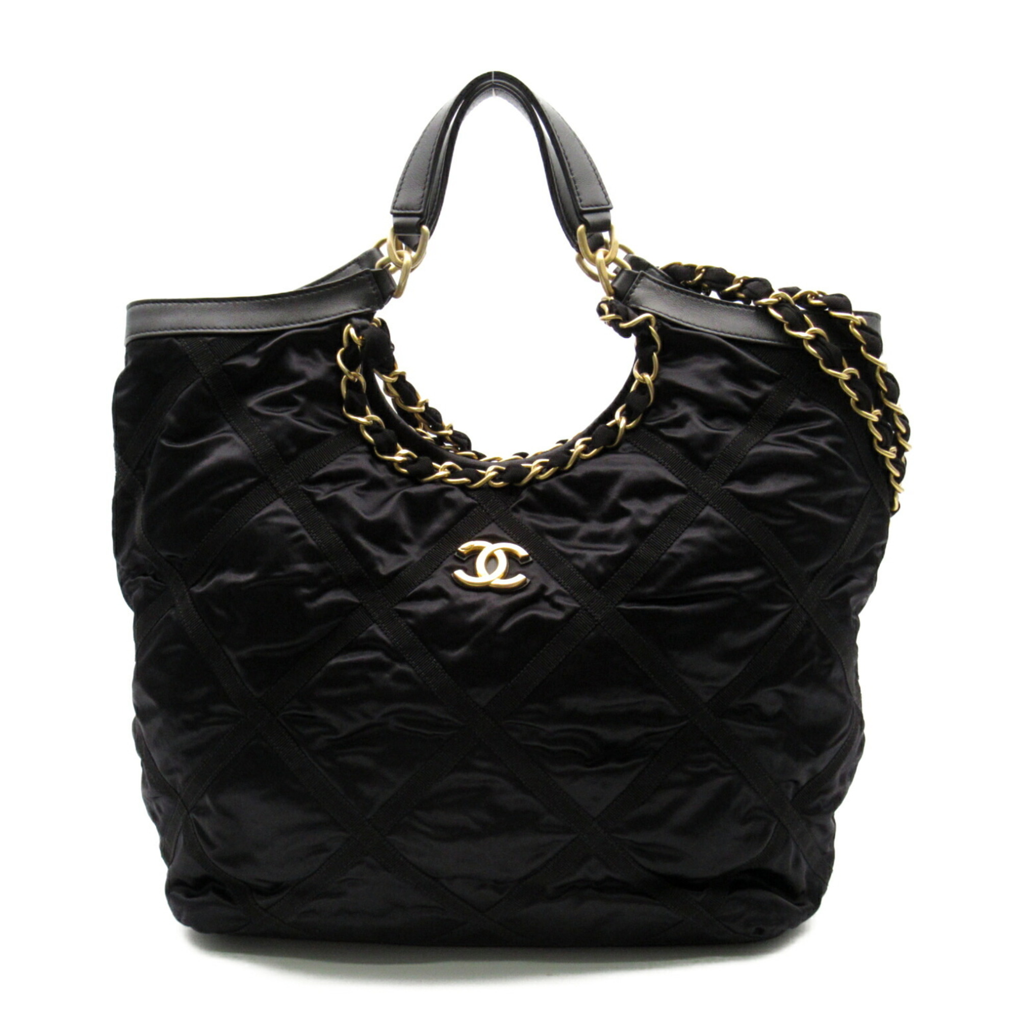 CHANEL Maxi 2way Bag Leather Nylon Women's Black AS3152