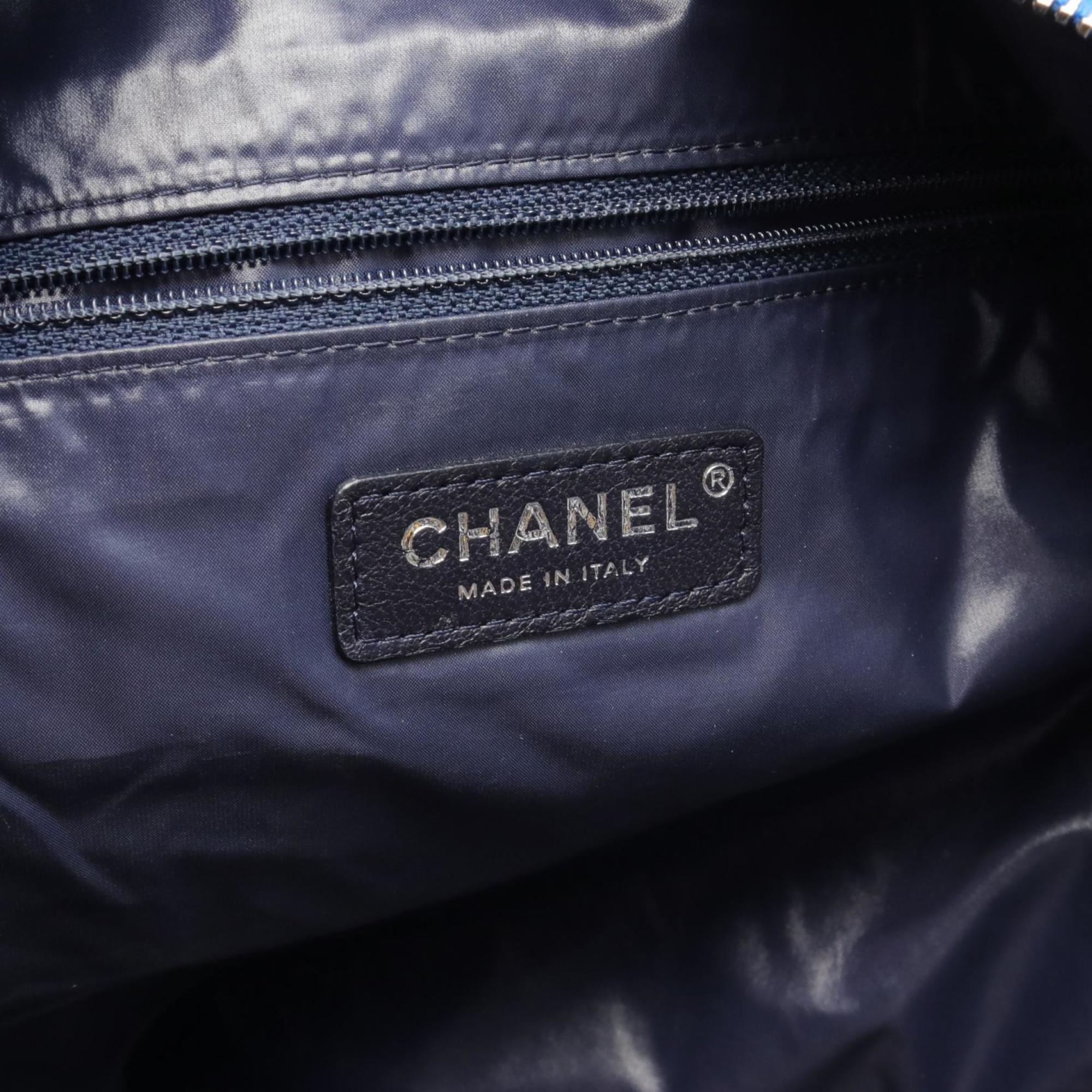 CHANEL Neon Rucksack Backpack Bag Leather Nylon Canvas Women's Beige Blue