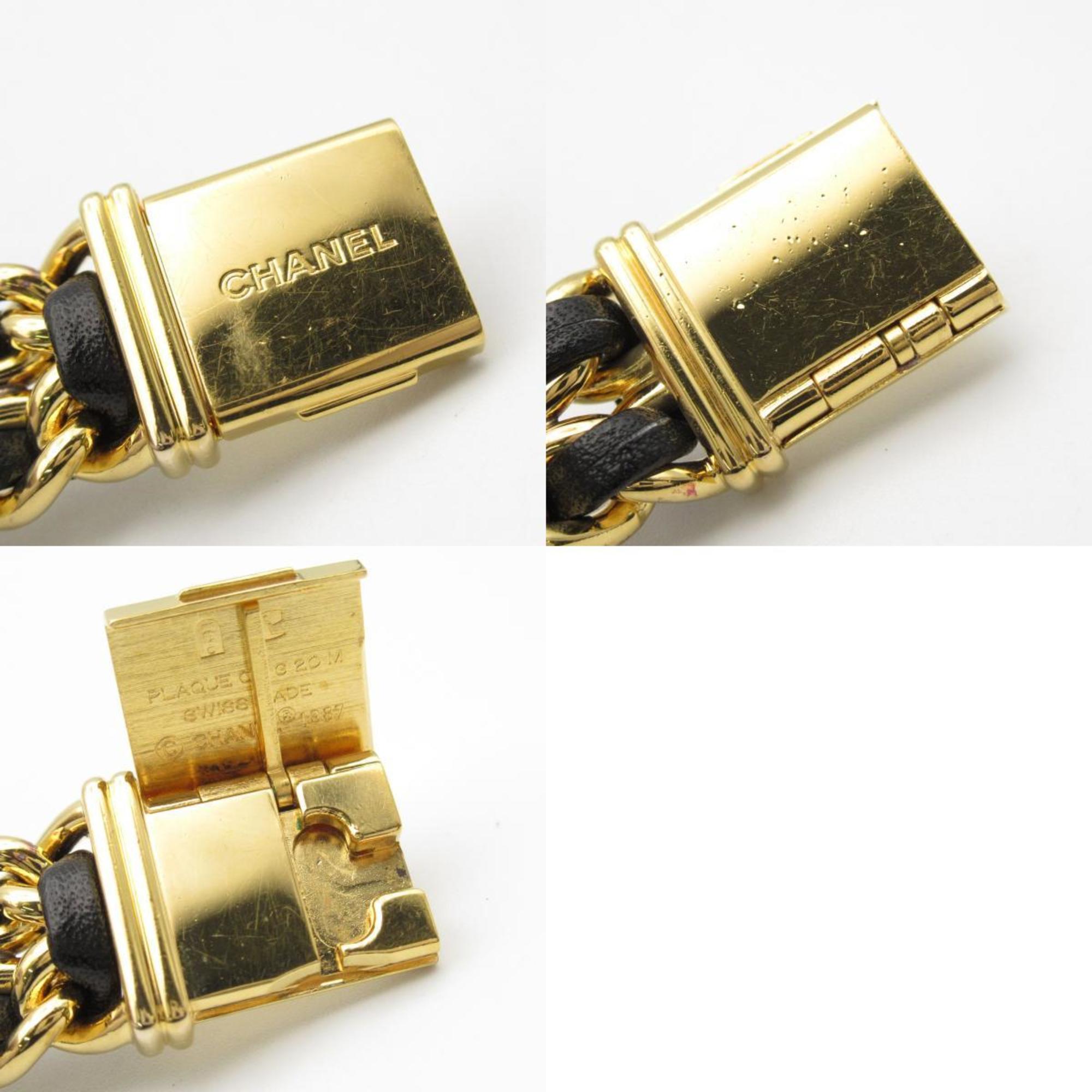 CHANEL Premiere L Watch GP (Gold Plated) Leather Strap Women's Black H0001