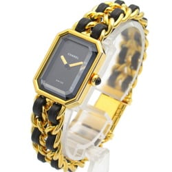 CHANEL Premiere L Watch GP (Gold Plated) Leather Strap Women's Black H0001