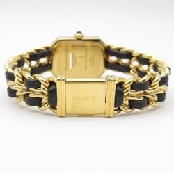 CHANEL Premiere L Watch GP (Gold Plated) Leather Strap Women's Black H0001