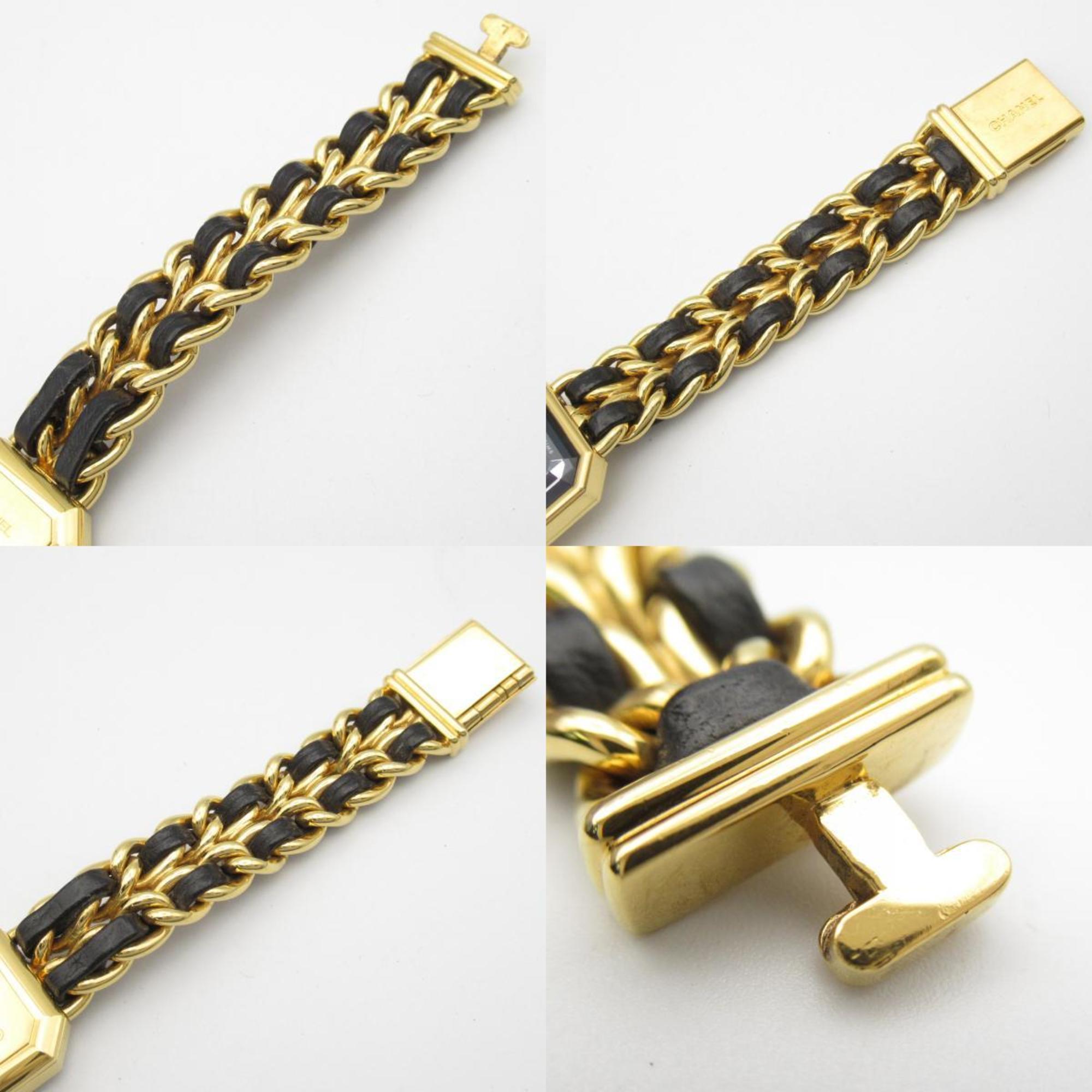 CHANEL Premiere L Watch GP (Gold Plated) Leather Strap Women's Black H0001