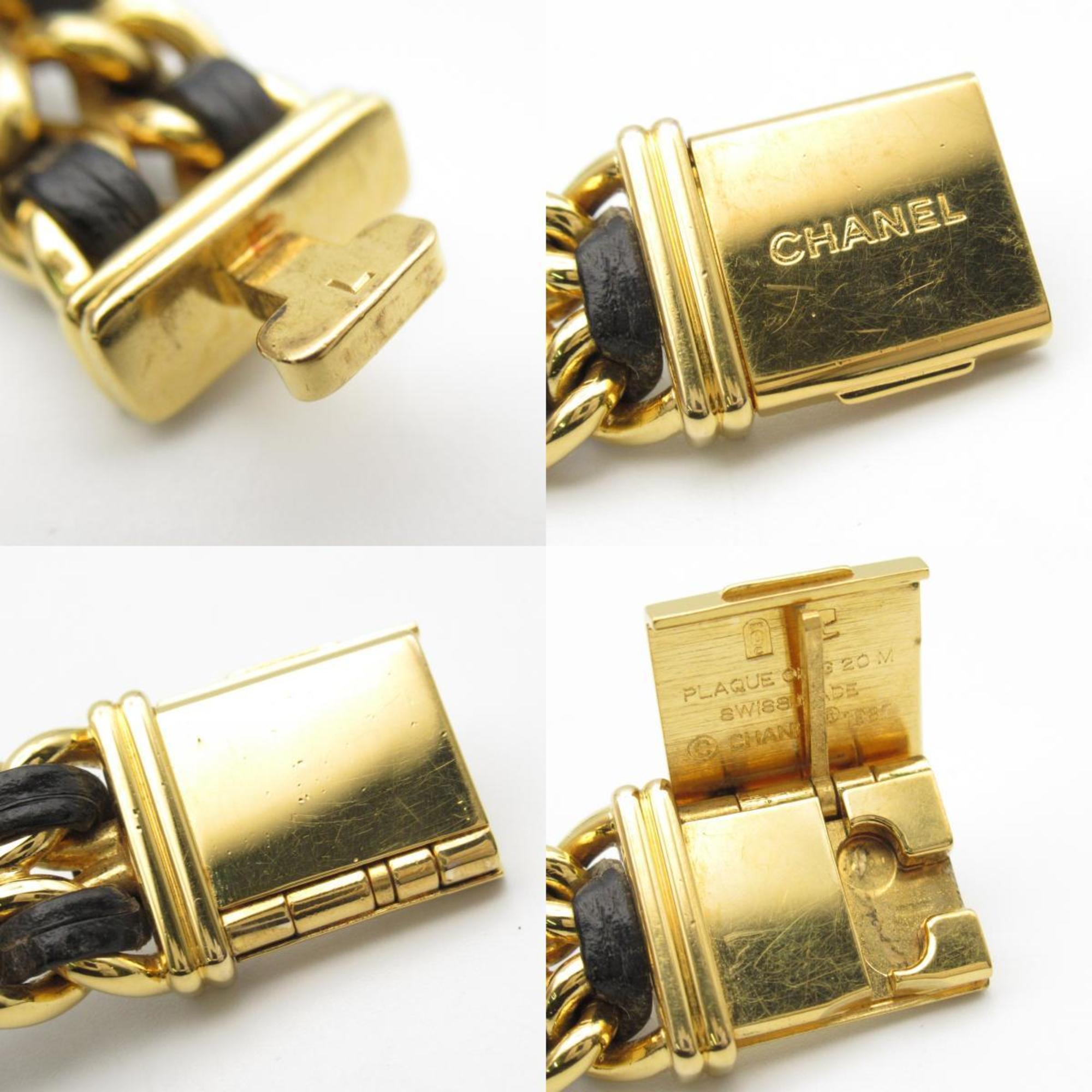 CHANEL Premiere L Watch GP (Gold Plated) Leather Strap Women's Black H0001