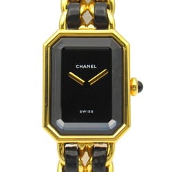 CHANEL Premiere L Watch GP (Gold Plated) Leather Strap Women's Black H0001