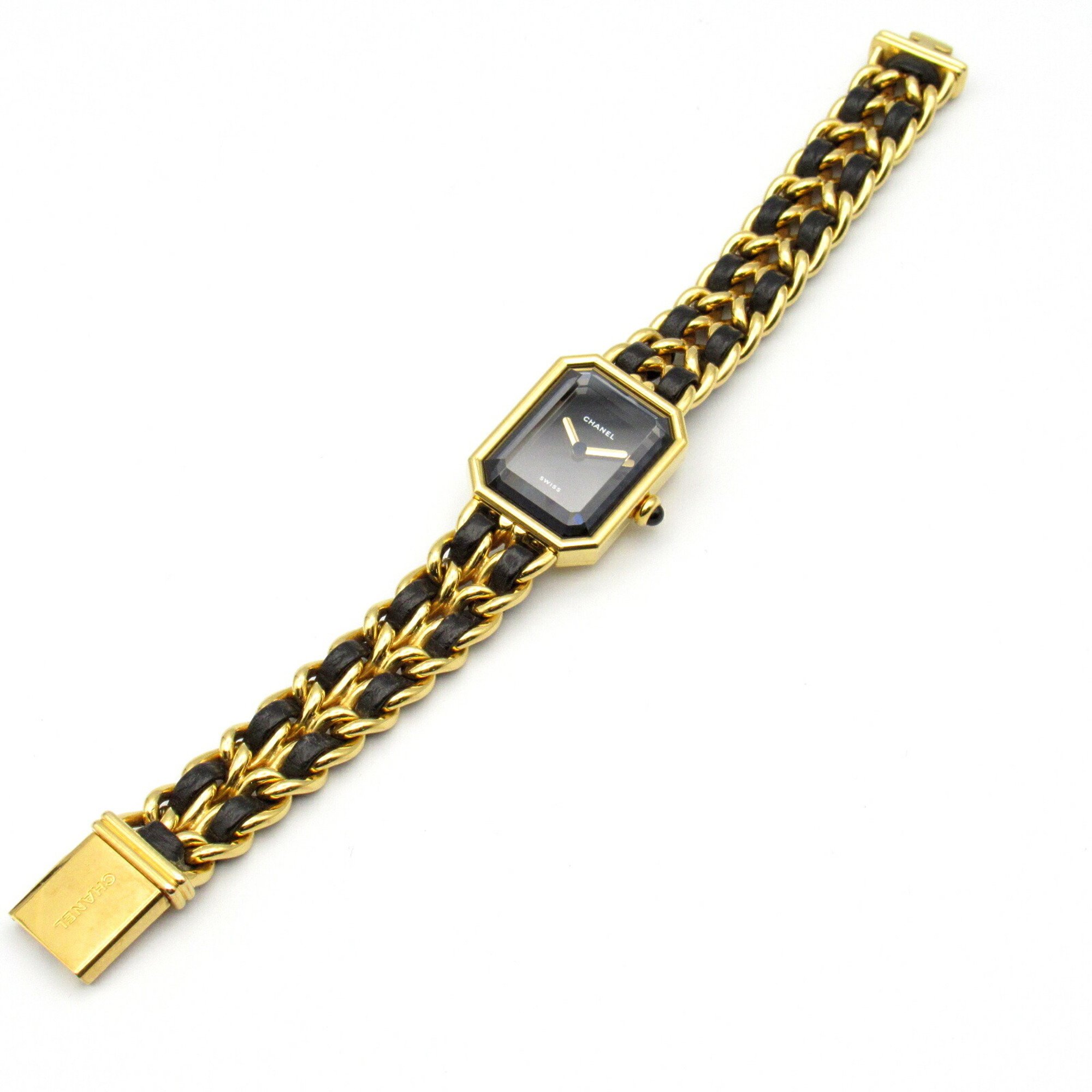 CHANEL Premiere L Watch GP (Gold Plated) Leather Strap Women's Black H0001