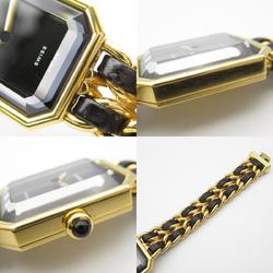 CHANEL Premiere L Watch GP (Gold Plated) Leather Strap Women's Black H0001