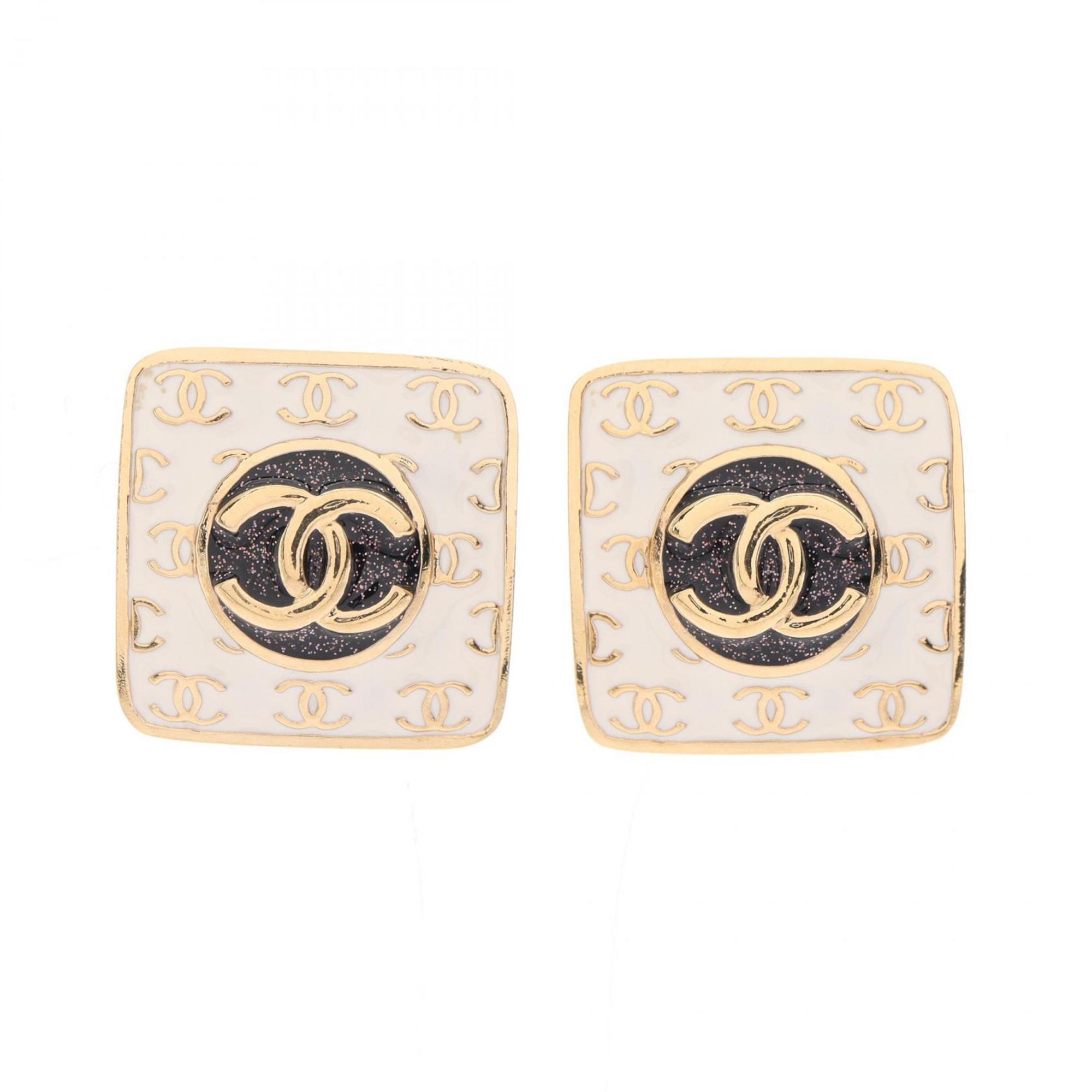 CHANEL Coco Mark Earrings GP (Gold Plated) Women's Gold White Navy