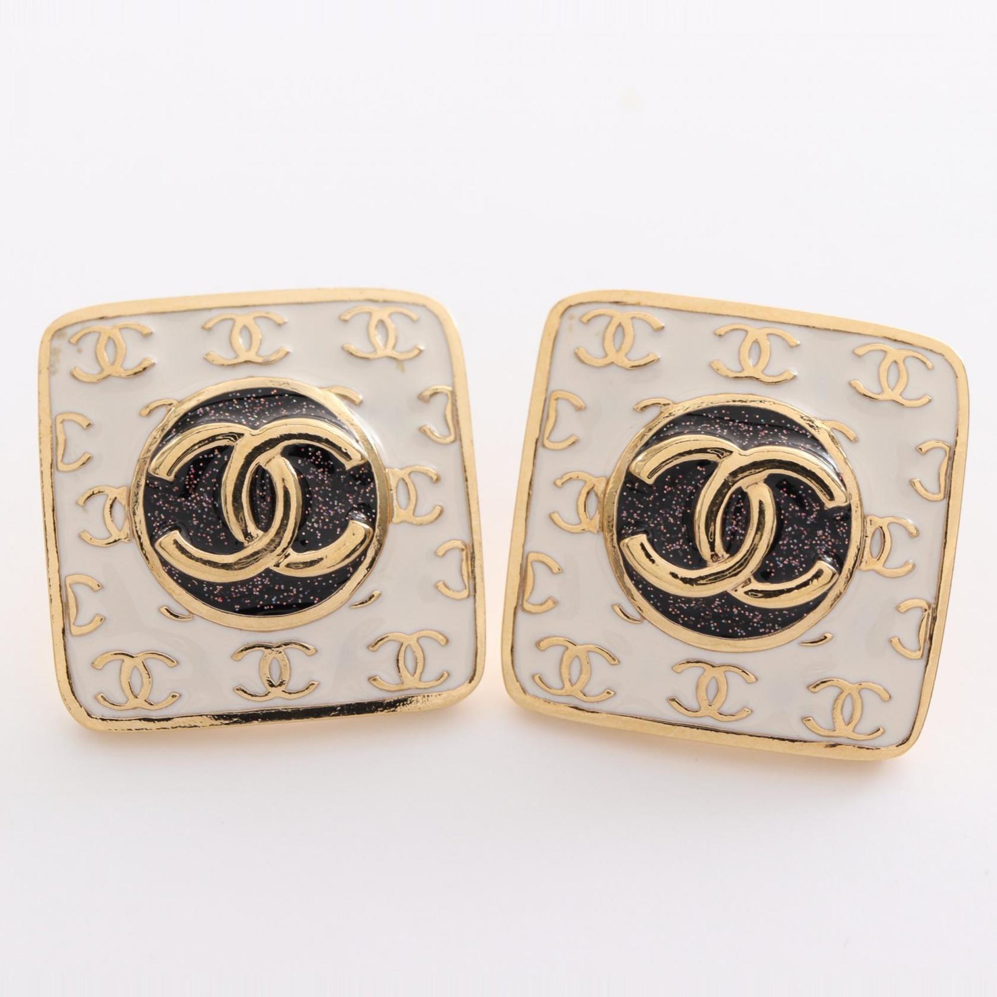 CHANEL Coco Mark Earrings GP (Gold Plated) Women's Gold White Navy