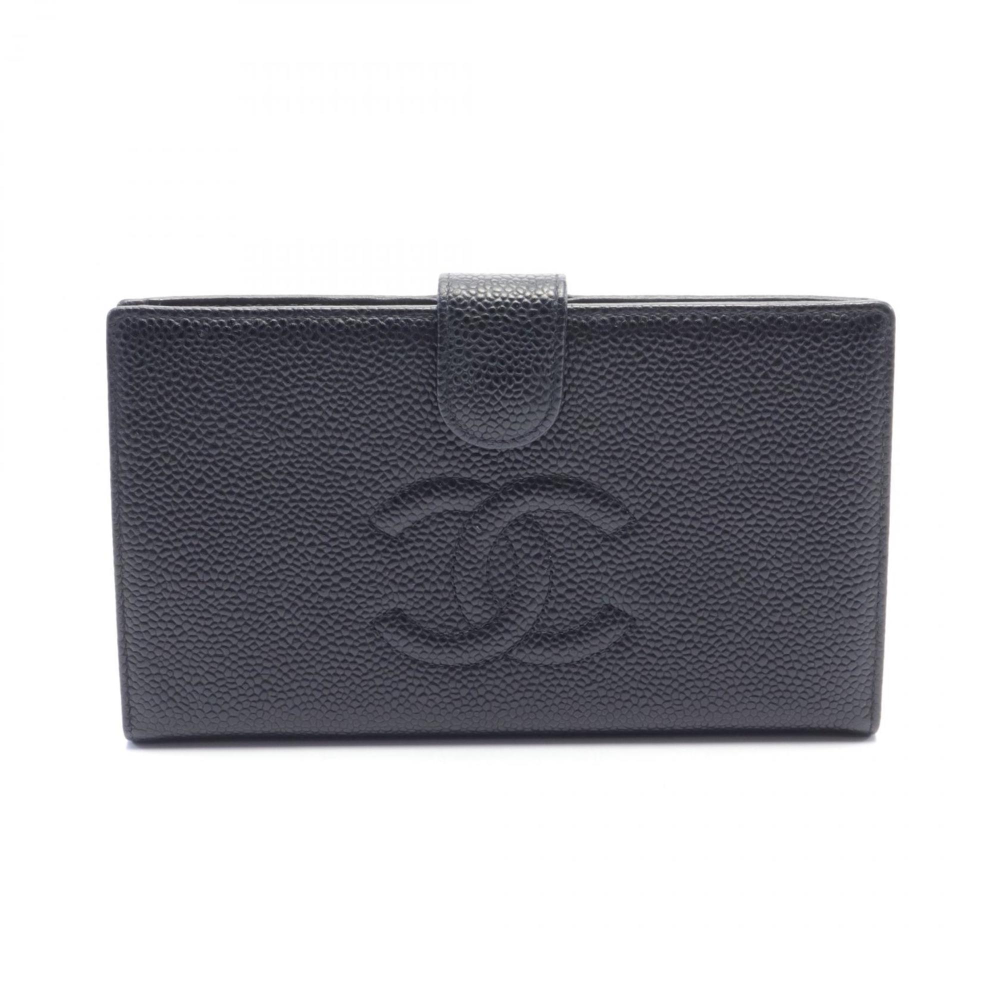 CHANEL Coco Mark Bi-fold Long Wallet Caviar Skin Women's Black