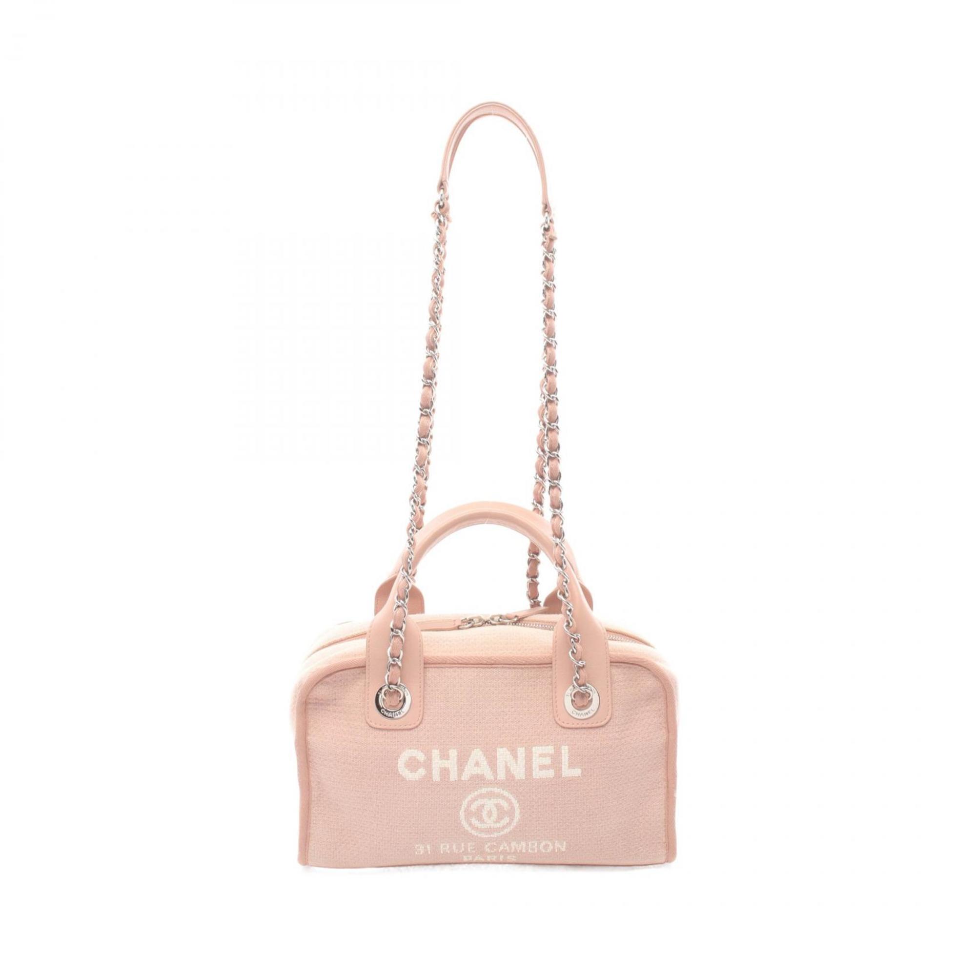 CHANEL Deauville Bowling Bag Shoulder Canvas Leather Women's Pink A92749