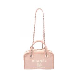 CHANEL Deauville Bowling Bag Shoulder Canvas Leather Women's Pink A92749