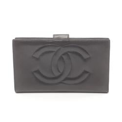 CHANEL Coco Mark Bi-fold Long Wallet Lambskin (Sheepskin) Women's Black