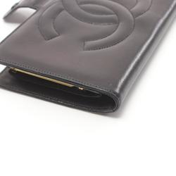 CHANEL Coco Mark Bi-fold Long Wallet Lambskin (Sheepskin) Women's Black