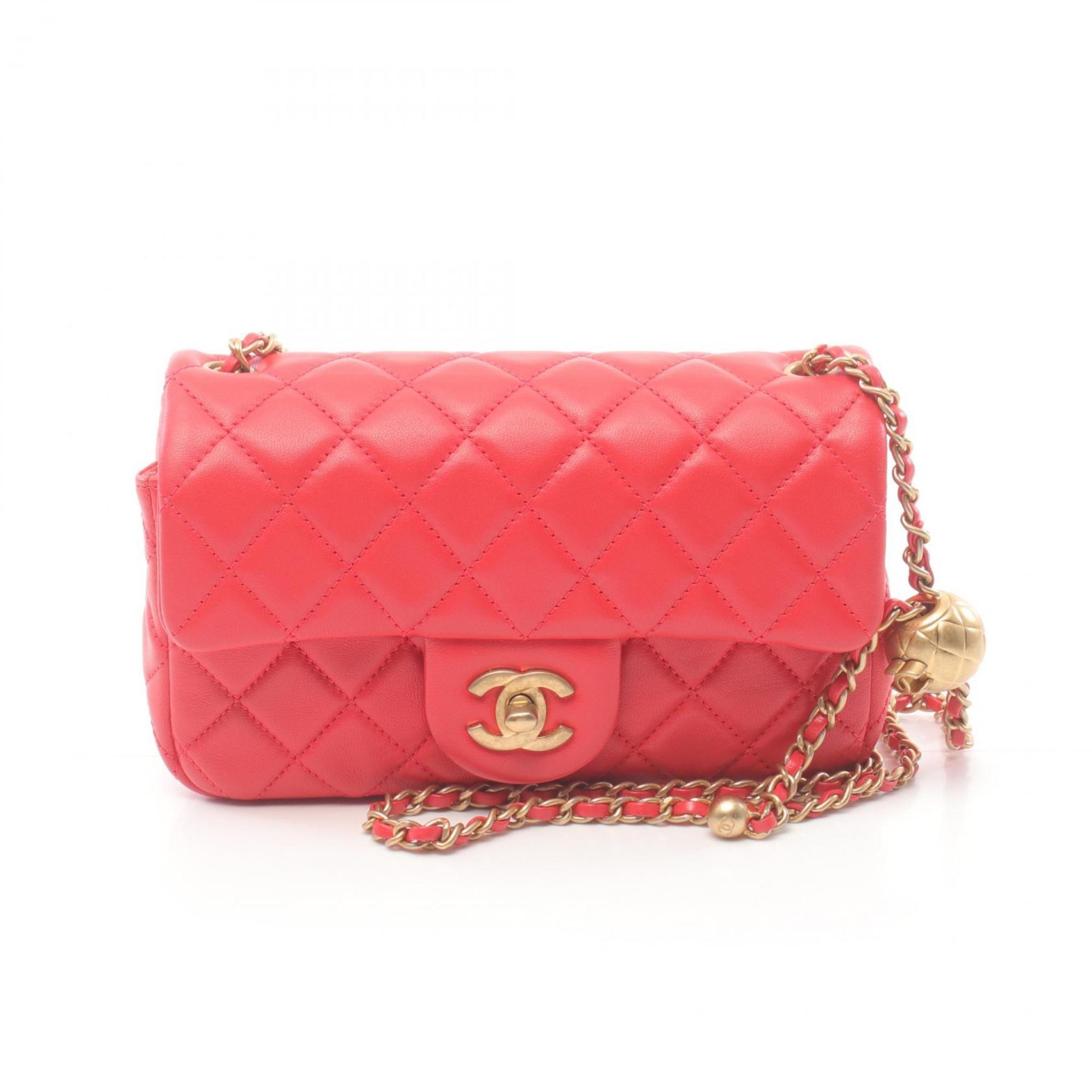 CHANEL Matelasse Flap Bag Shoulder Lambskin (Sheepskin) Women's Red AS1787