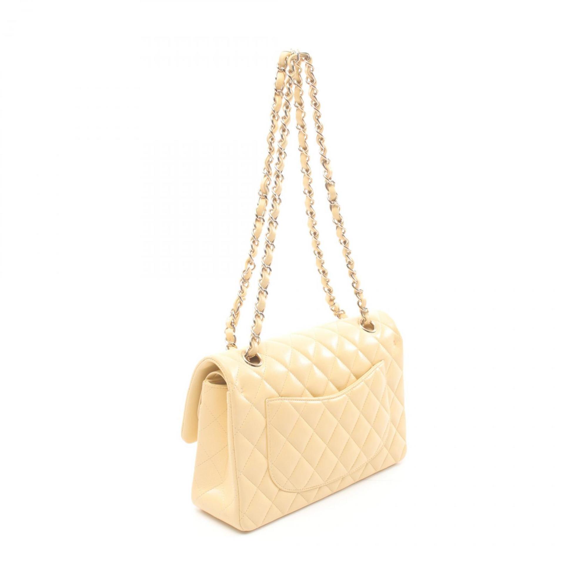 CHANEL Matelasse W-flap Shoulder Bag, Lambskin, Women's, Ivory, 1113