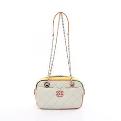 CHANEL Matelasse Camera Bag Shoulder Leather Women's White Yellow Multicolor A2939945