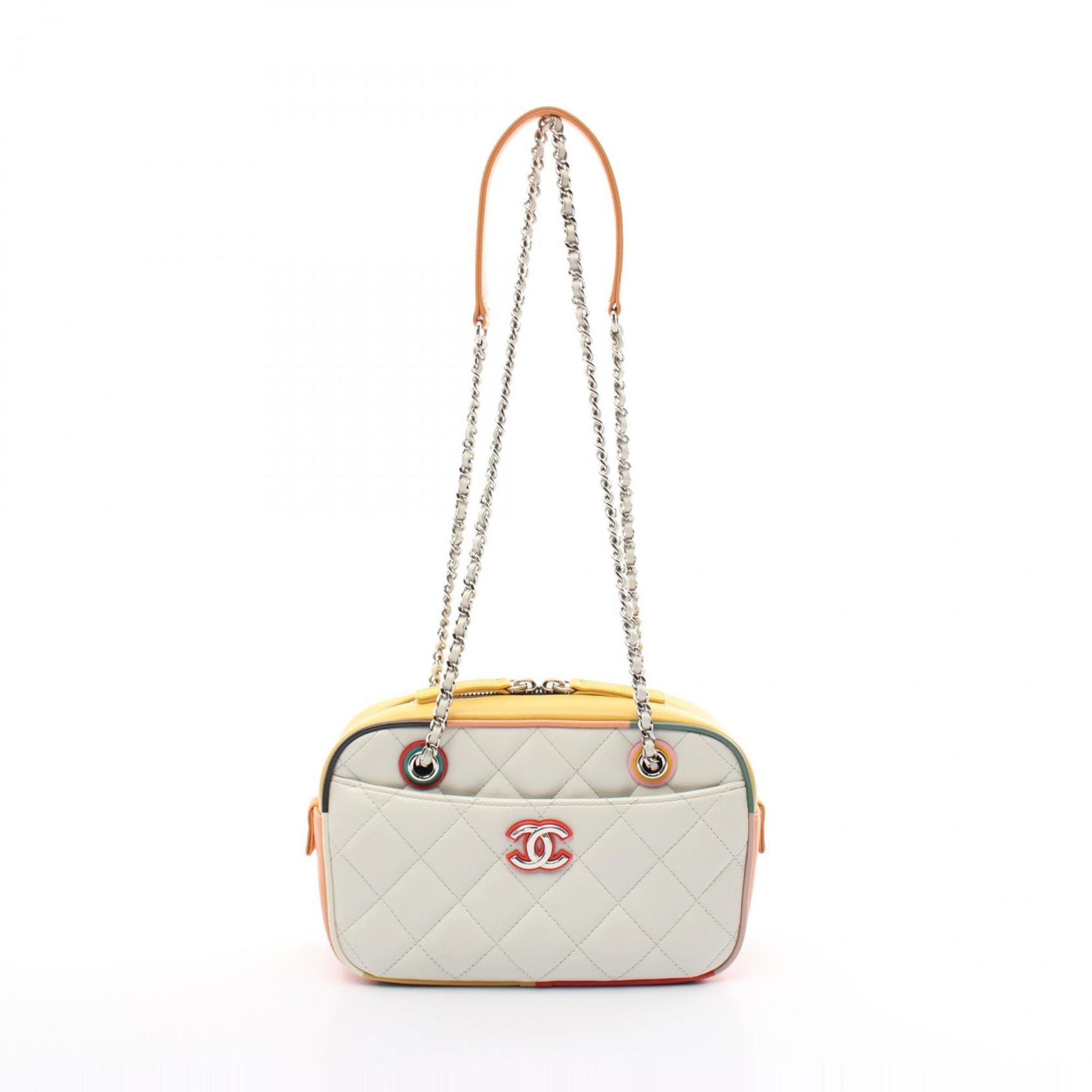 CHANEL Matelasse Camera Bag Shoulder Leather Women's White Yellow Multicolor A2939945