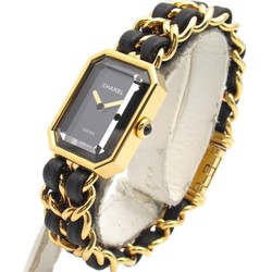 CHANEL Premiere Original Edition M Watch GP (Gold Plated) Leather Strap Women's Black H6951