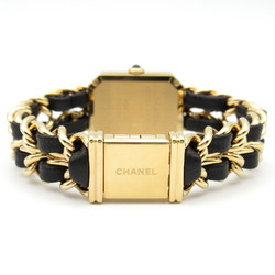 CHANEL Premiere Original Edition M Watch GP (Gold Plated) Leather Strap Women's Black H6951