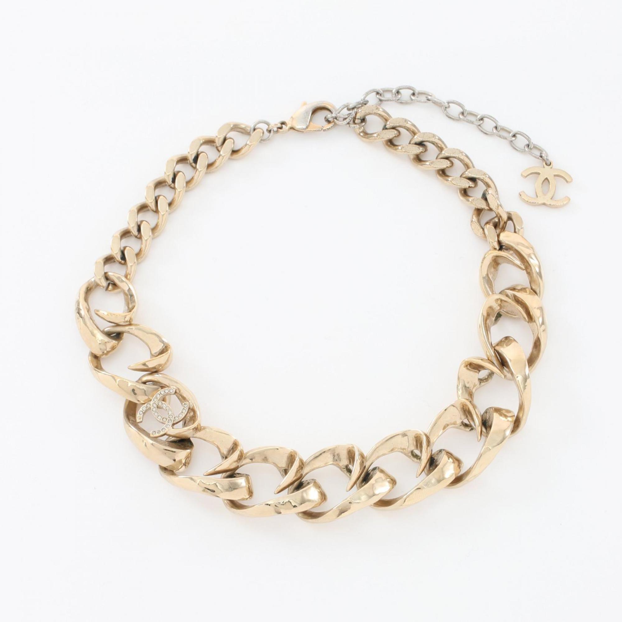 CHANEL Coco Mark Choker GP (Gold Plated) Rhinestones Women's Gold L23S