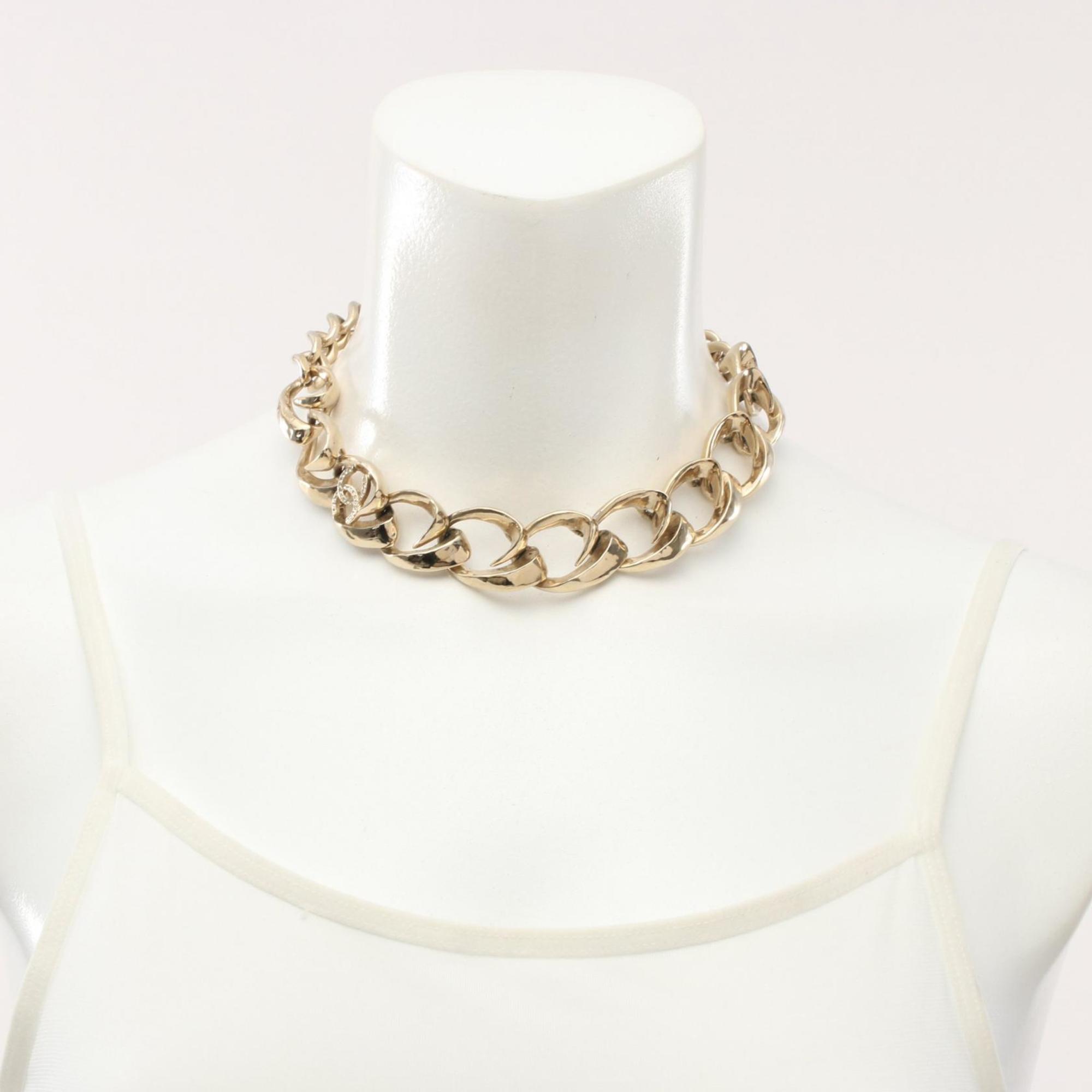 CHANEL Coco Mark Choker GP (Gold Plated) Rhinestones Women's Gold L23S