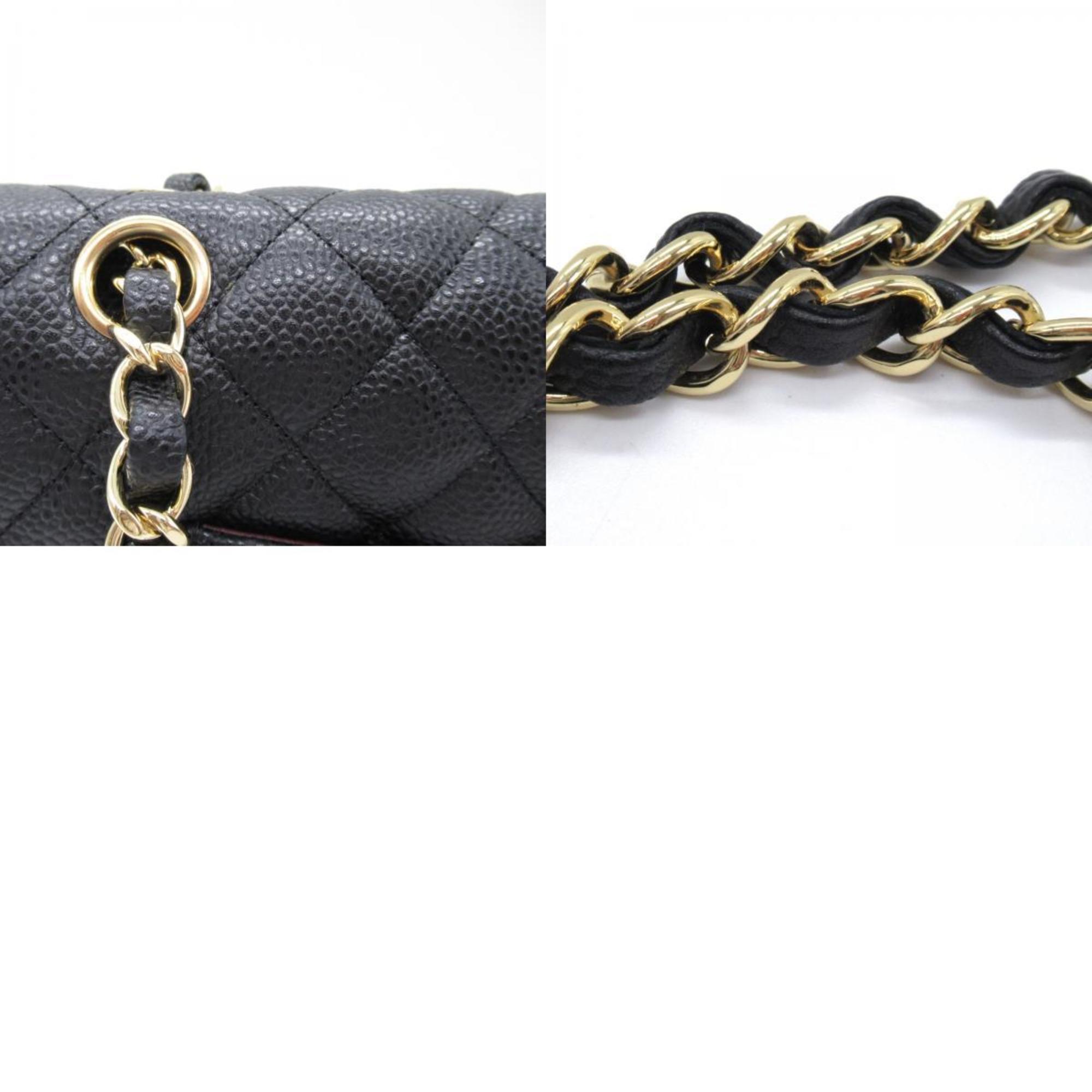 CHANEL Matelasse Double Flap Chain Shoulder Bag, Caviar Skin (Grained Calf), Women's, Black, A01112