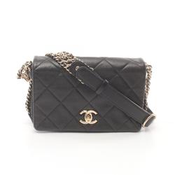 CHANEL Matelasse Shoulder Bag Leather Women's Black AS3100