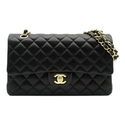 CHANEL Matelasse Double Flap Chain Shoulder Bag Lambskin (Sheepskin) Women's Black