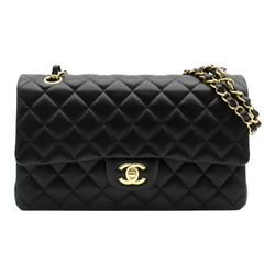 CHANEL Matelasse Double Flap Chain Shoulder Bag Lambskin (Sheepskin) Women's Black