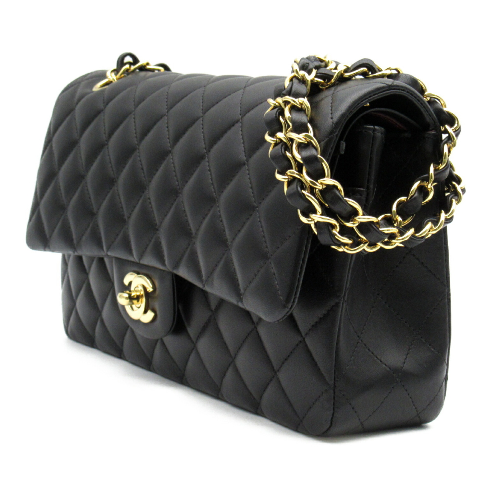 CHANEL Matelasse Double Flap Chain Shoulder Bag Lambskin (Sheepskin) Women's Black