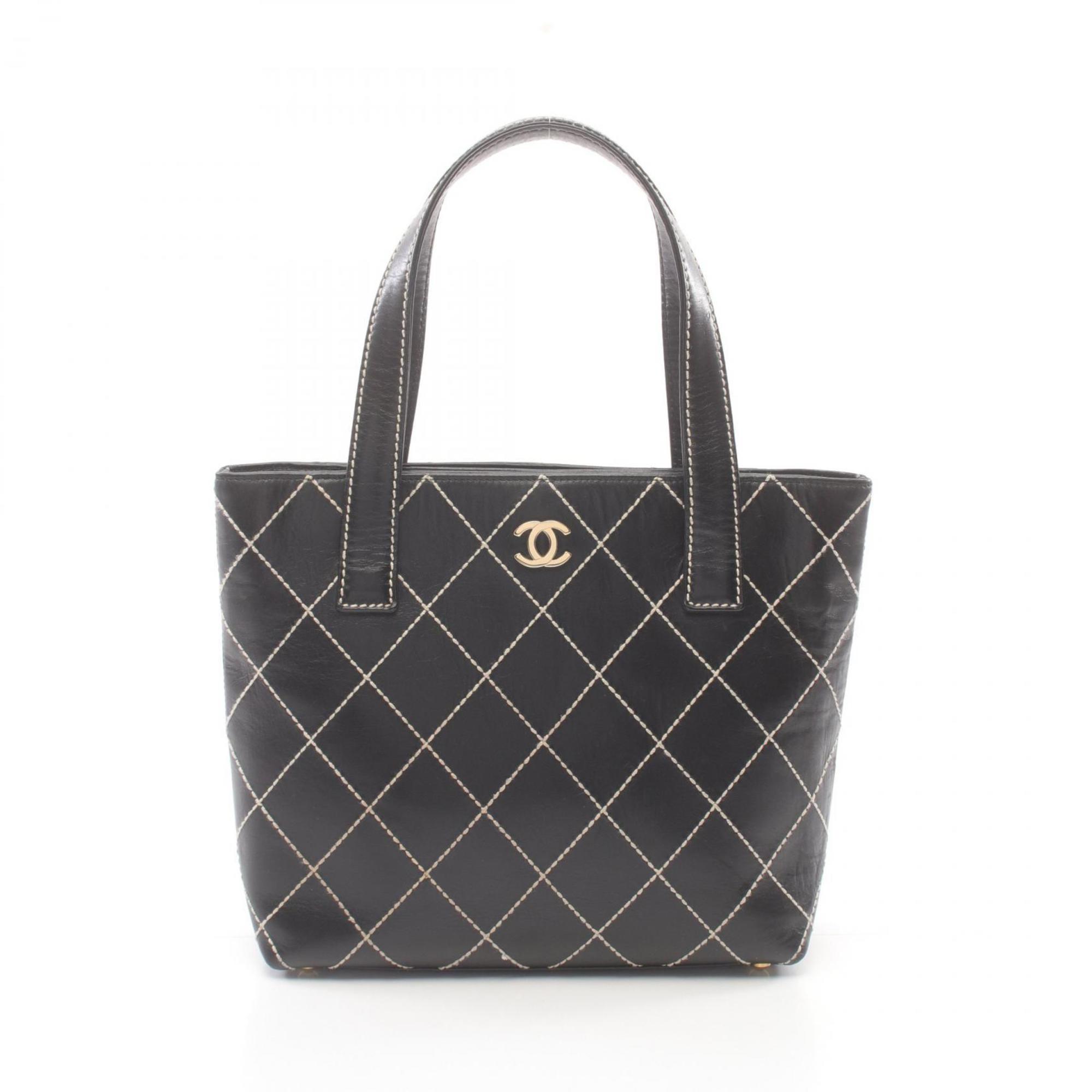 CHANEL Wild Stitch Tote Bag Leather Women's Black A18126