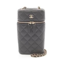 CHANEL Matelasse Phone Holder Shoulder Bag Caviar Skin (Grained Calf) Women's Black AP2084