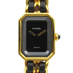 CHANEL Premiere M Watch GP (Gold Plated) Leather Strap Women's Black H0001