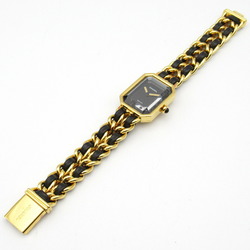 CHANEL Premiere M Watch GP (Gold Plated) Leather Strap Women's Black H0001